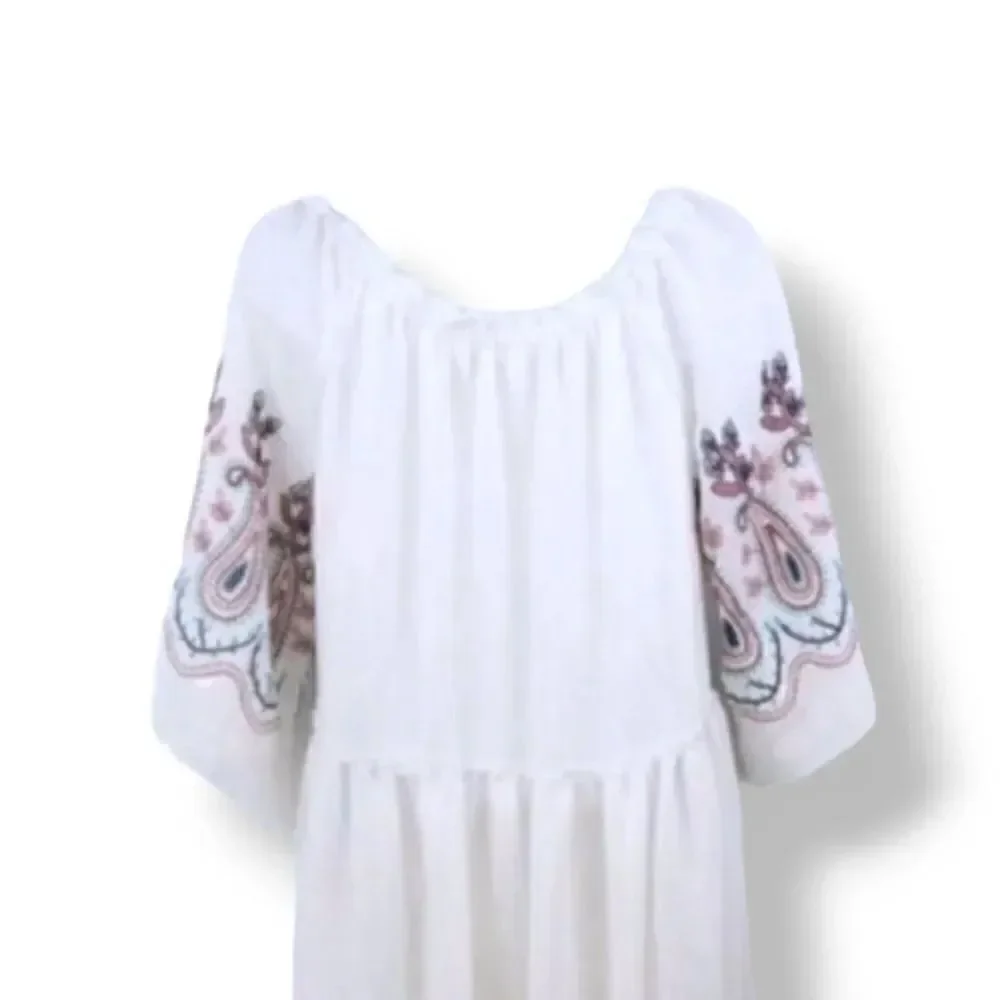 NEW Indigo Rose Textured Paisley Boho Off The Shoulder Dress in White Size Small